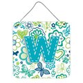 Micasa Letter W Flowers And Butterflies Teal Blue Wall and Door Hanging Prints MI730580
